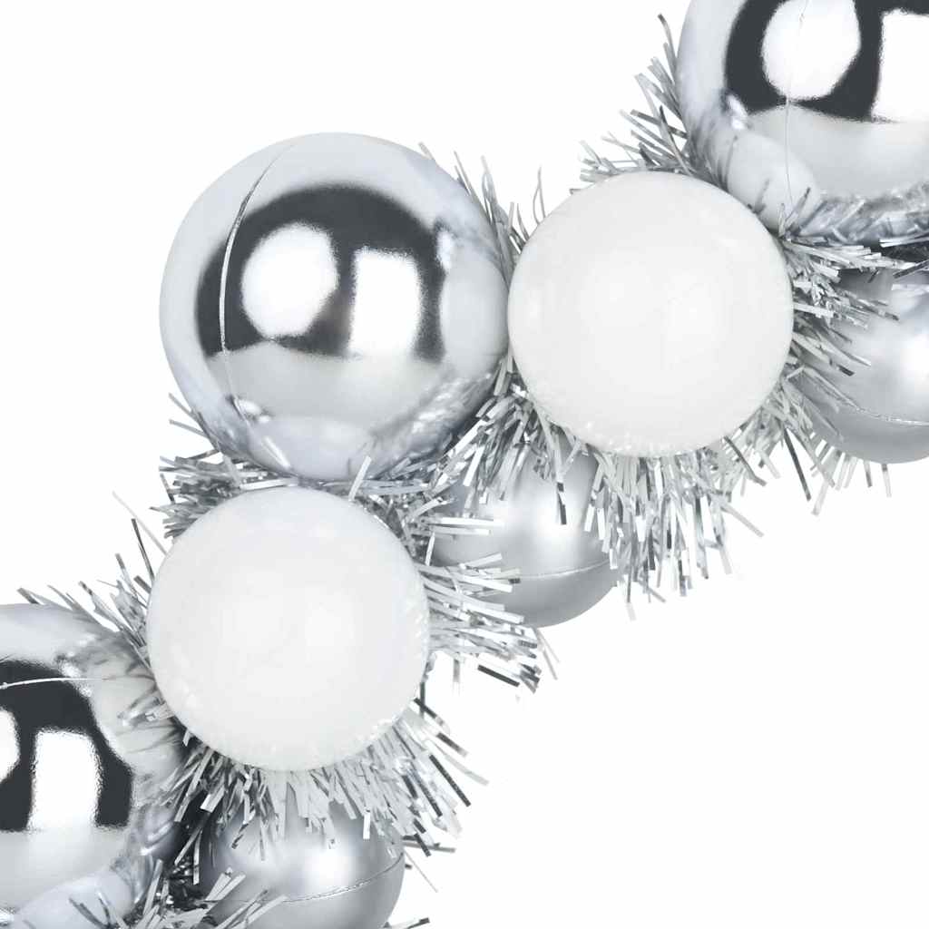 Christmas Ball Wreathes 2 pcs White and Silver 33 x 33 x 7 cm